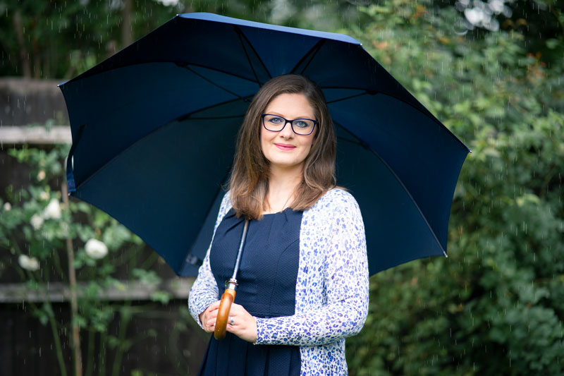 Emma Duder with umbrella